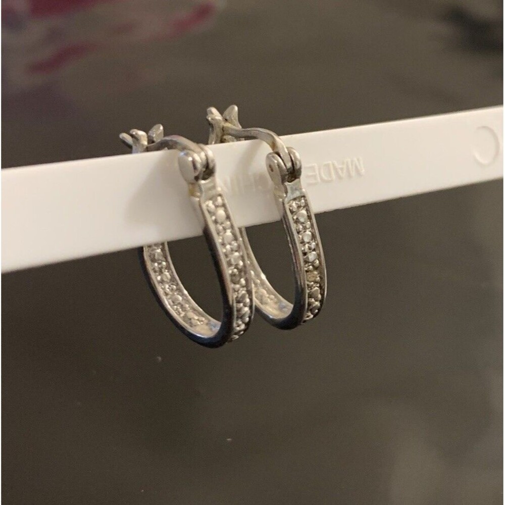 Sterling Silver Diamond Look Hoop Earrings